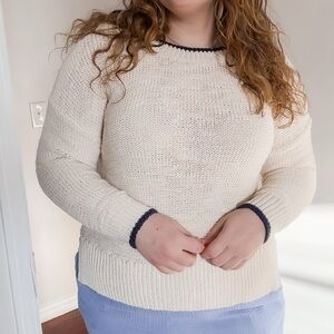 J. CREW Cream Knit with Navy Trim Accents